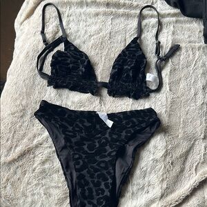 Zara Black Textured Bikini Set